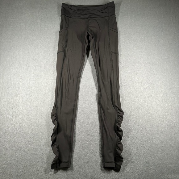 Lululemon Speed Tight III Ruched Leggings Womens 4 Black Pull On Pockets - Picture 1 of 12